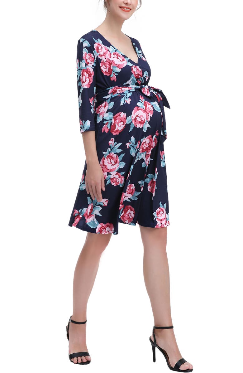 Kimi & Kai Phoebe Floral Faux Wrap Maternity Nursing Dress, Alternate, color, Multicolored