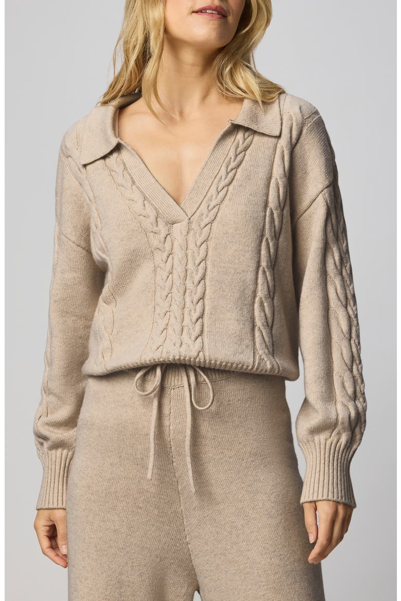 Jet Set Cable Stitch Polo Sweater, Main, color, CAPPUCCINO BROWN