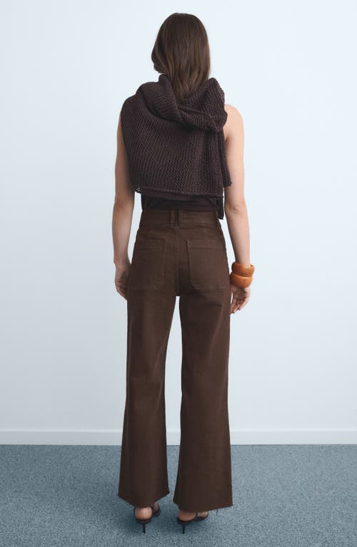 Mango Catherin Frayed High Waist Wide Leg Culotte Jeans In Brown