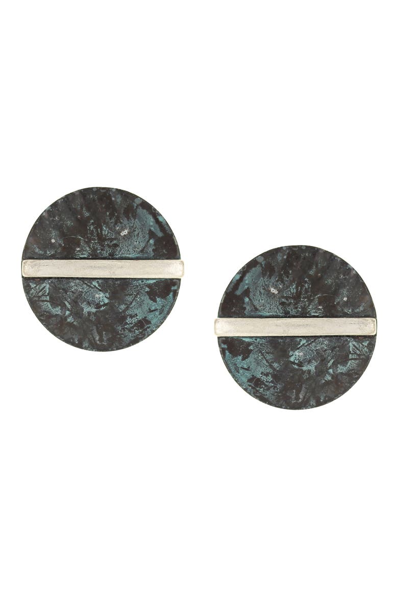Octavia Patina Oversize Stud Earrings, Main, color, SILVER / PATINA