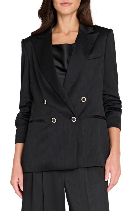 Double Breasted Crinkle Satin Blazer