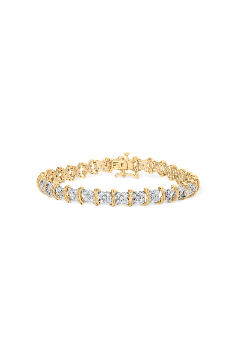 10K Yellow Gold Plated Silver 2.0 Cttw Diamond Cluster "X" Shaped Link Bracelet, Main, color, Yellow