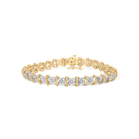 10K Yellow Gold Plated Silver 2.0 Cttw Diamond Cluster "X" Shaped Link Bracelet