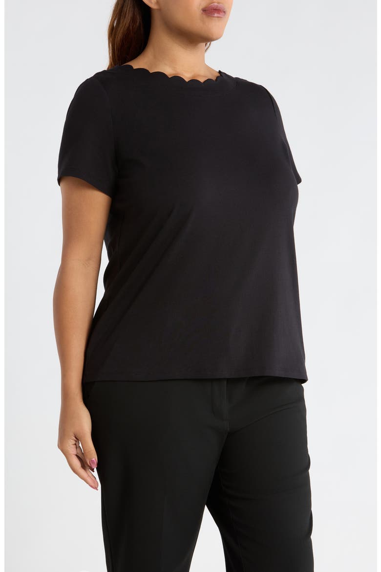 Scallop Jewel Neck Stretch Cotton T-Shirt, Alternate, color, ANNE BLACK