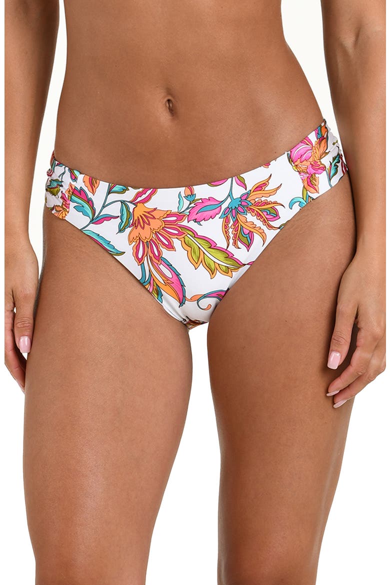 Wild Vines Shirred Side Bikini Bottoms, Main, color, WHITE MULTI
