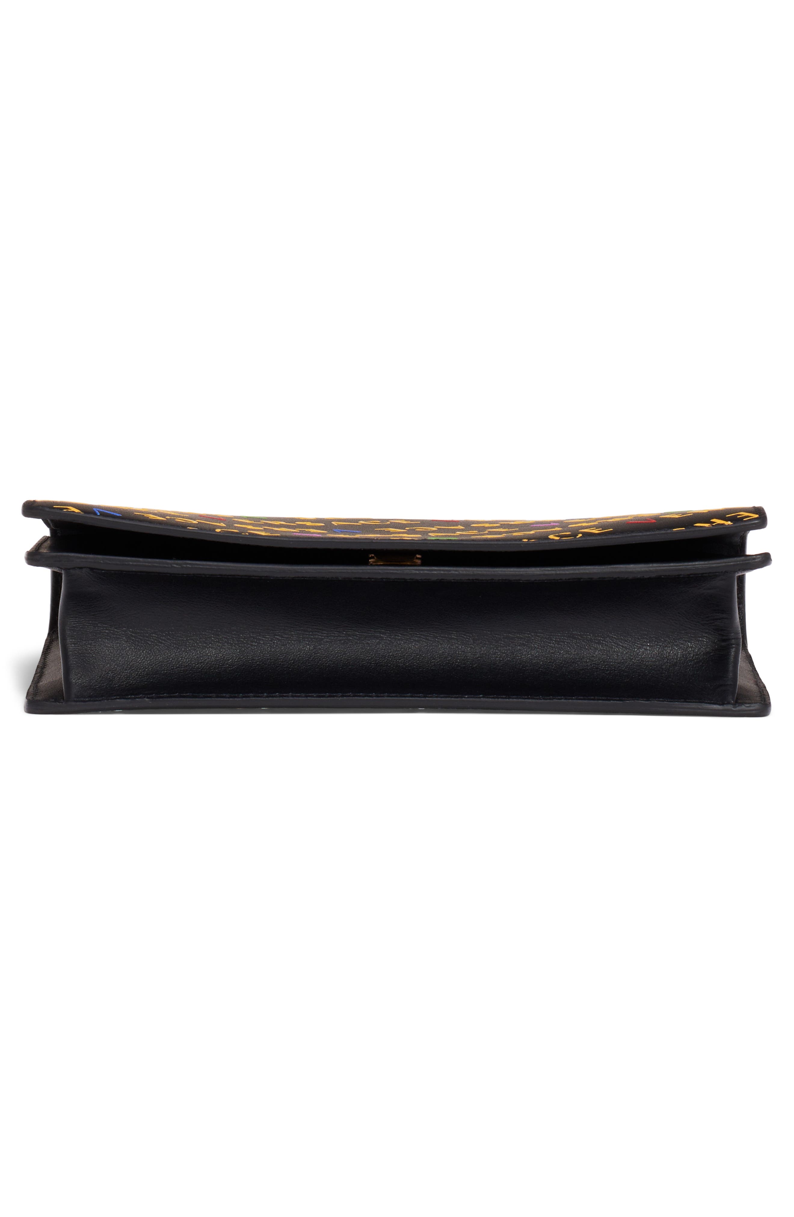 First Line Logo Leather Wallet on a Chain, Alternate, color, BLACK MULTI/ WARM GOLD