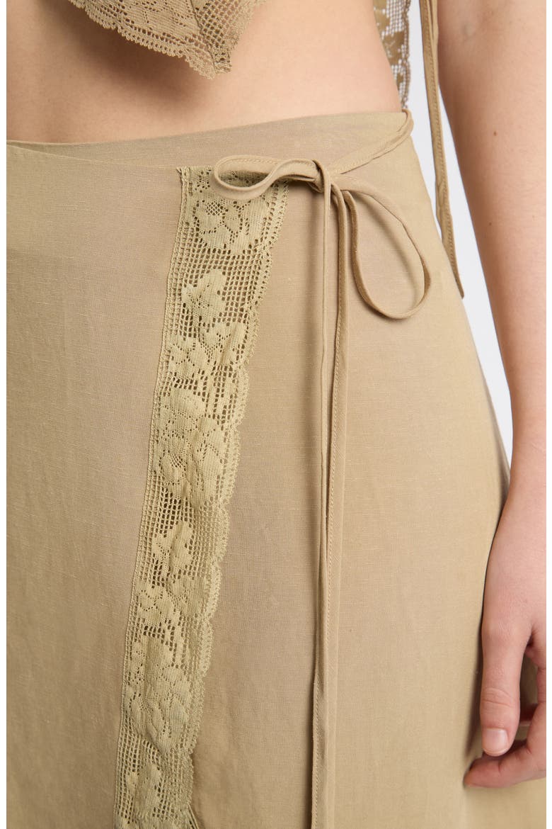 Lace Trim Wrap Miniskirt, Alternate, color, PALE KHAKI