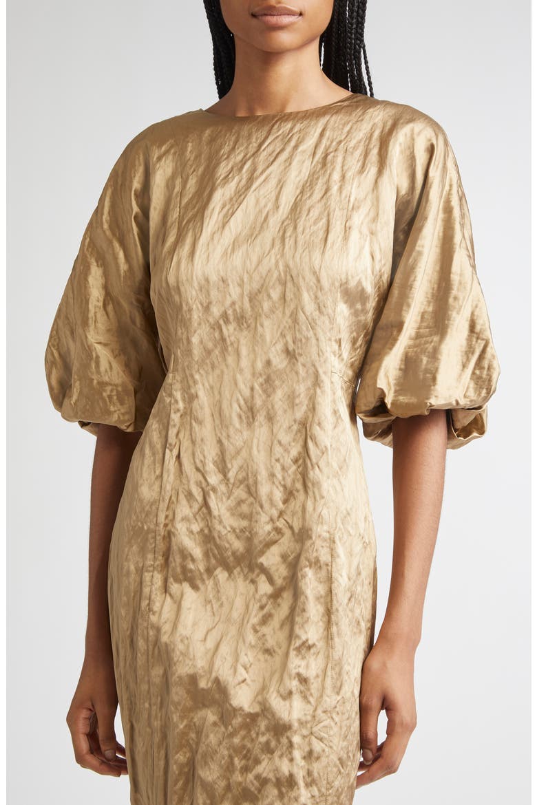 Balloon Sleeve Satin Midi Dress, Alternate, color, CLAY