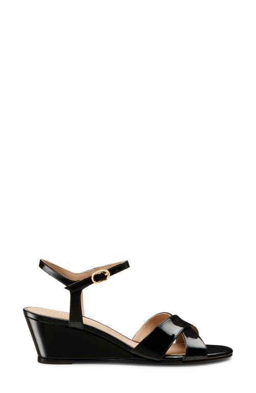 Stuart Weitzman Dayna Patent Crisscross Wedge Sandals In Black Patent