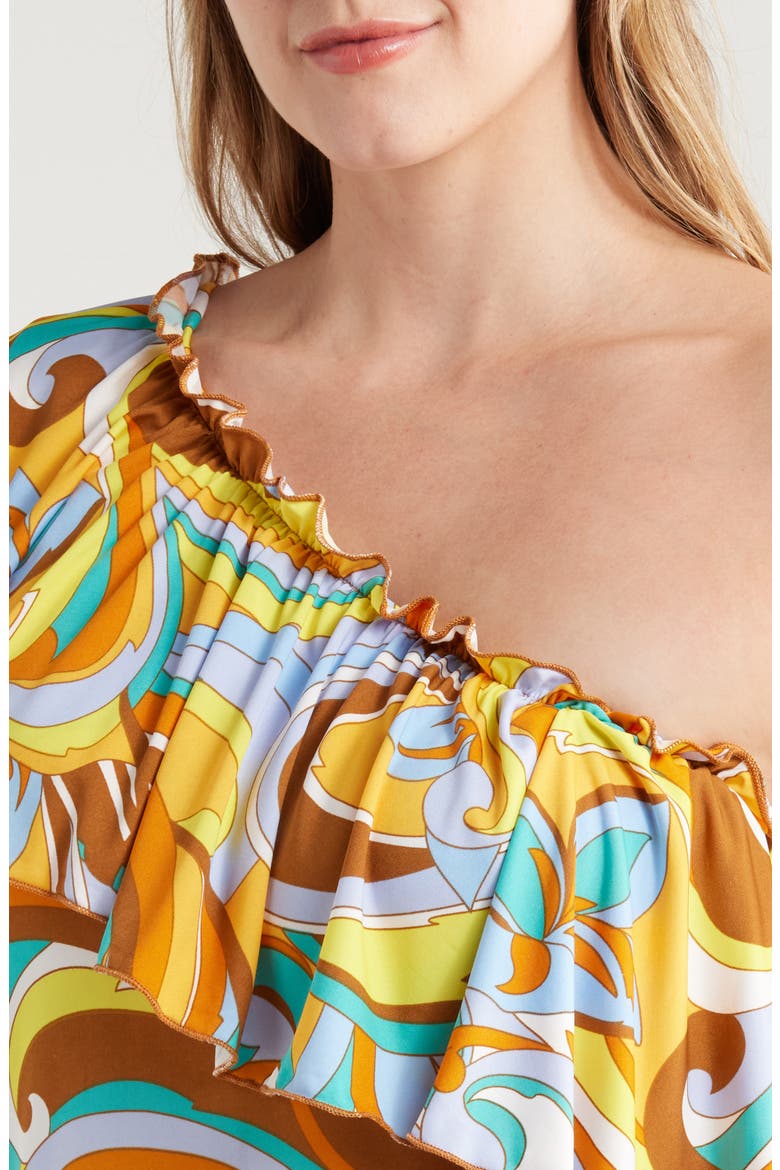 Mod Floral Print One-Shoulder Minidress, Alternate, color, YELLOW MULTI