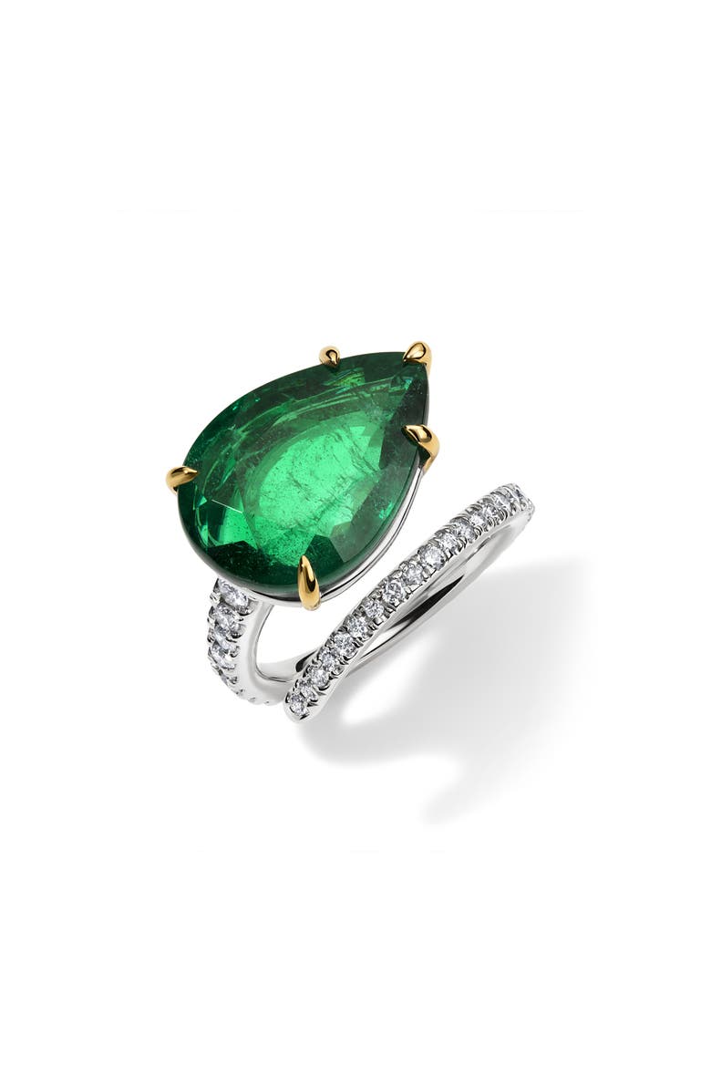 Emerald & Diamond Single Spiral Ring, Main, color, 18K WHITE GOLD
