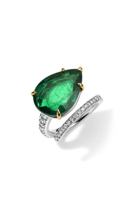 Emerald & Diamond Single Spiral Ring