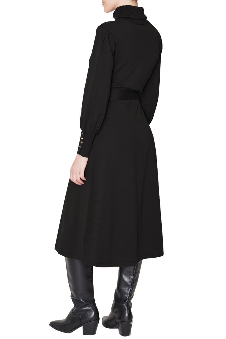 Turtleneck Long Sleeve Midi Dress, Alternate, color, BLACK