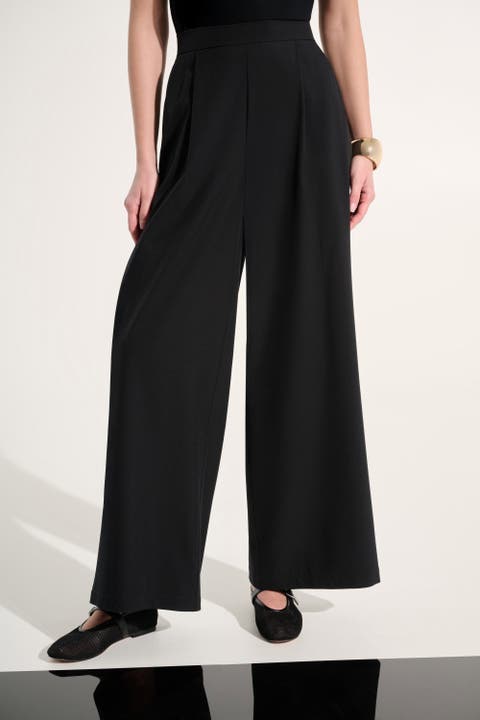 Stretch Woven Pull-On Wide Leg Pants