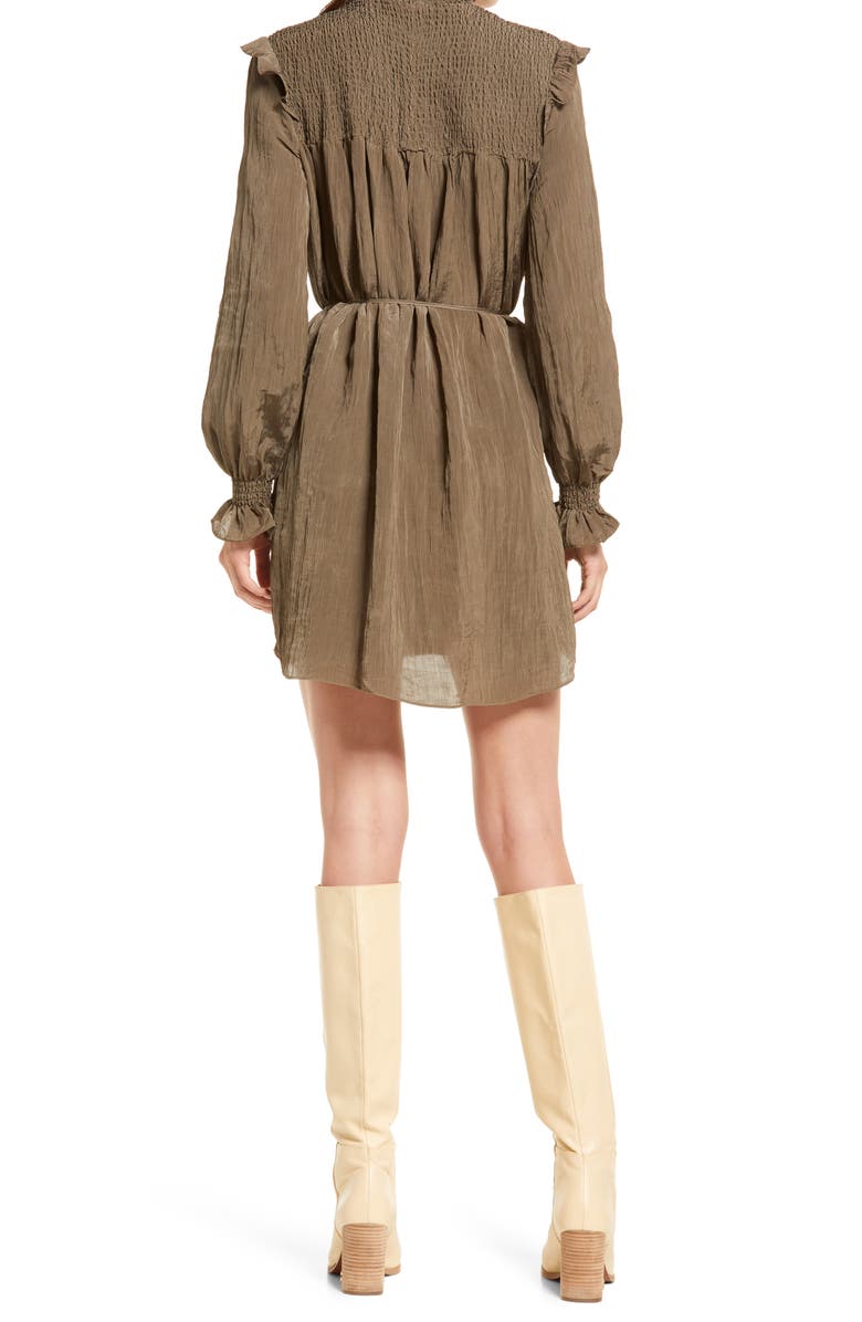French Connection Boza Smock Detail Long Sleeve Dress, Alternate, color, Deep Moss