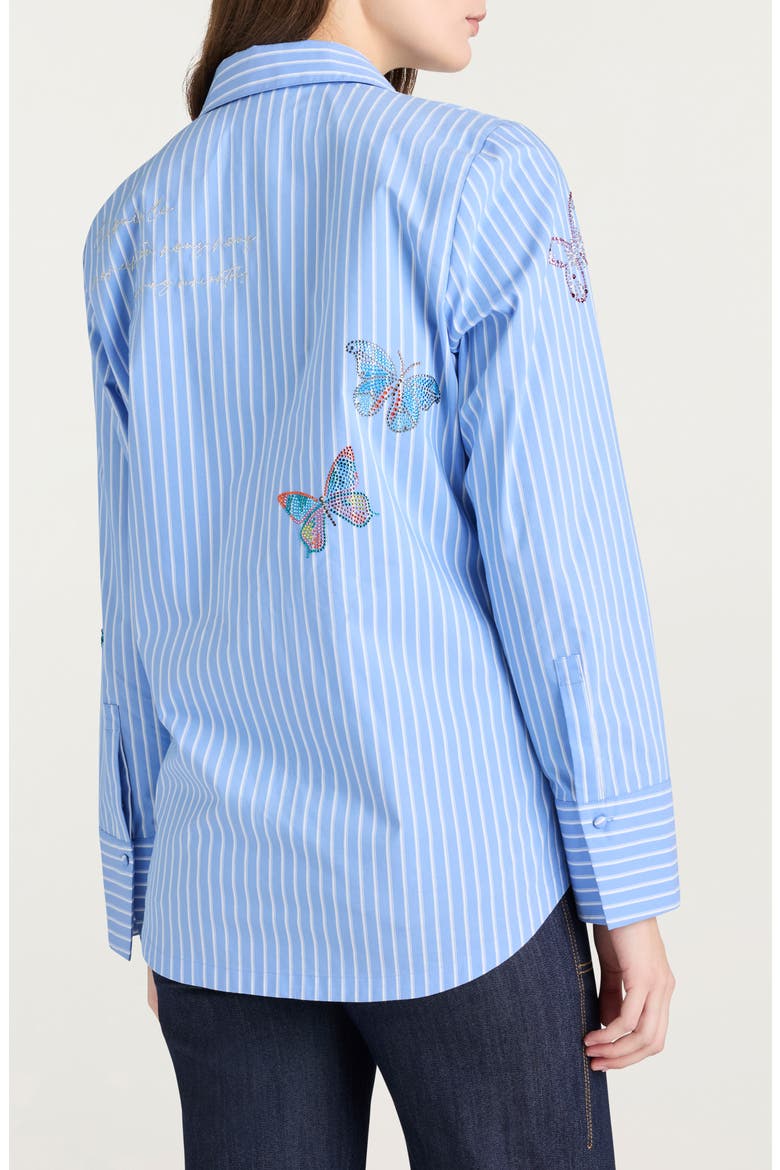 Lisa Beaded Butterfly Stripe Cotton Blend Button-Up Shirt, Alternate, color, FRENCH BLUE/ WHITE