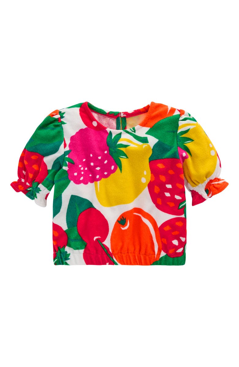 Mini Boden Kids' Fruit Print Tiered Terry Cloth Top, Main, color, Multi Giant Fruit