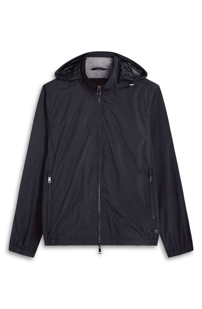 Bugatchi Water Repellent Packable Jacket with Removable Hood, Alternate, color, Black