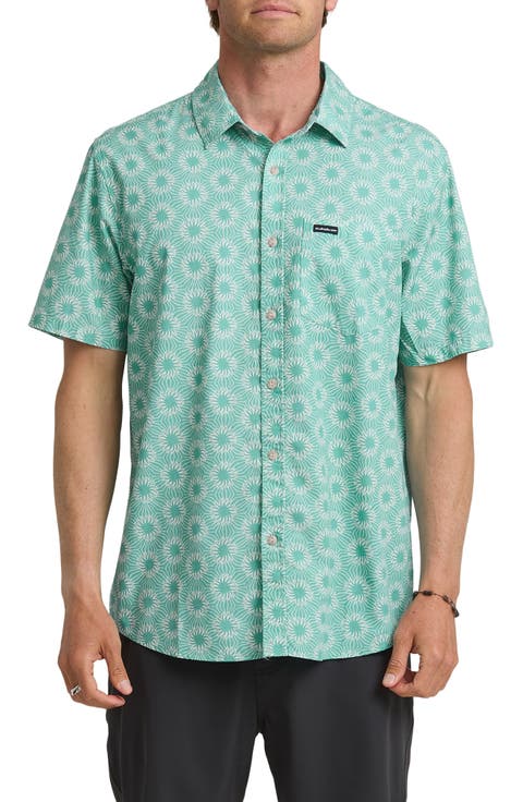 Ocean Mayhem Classic Sun Print Short Sleeve Cotton Button-Up Shirt