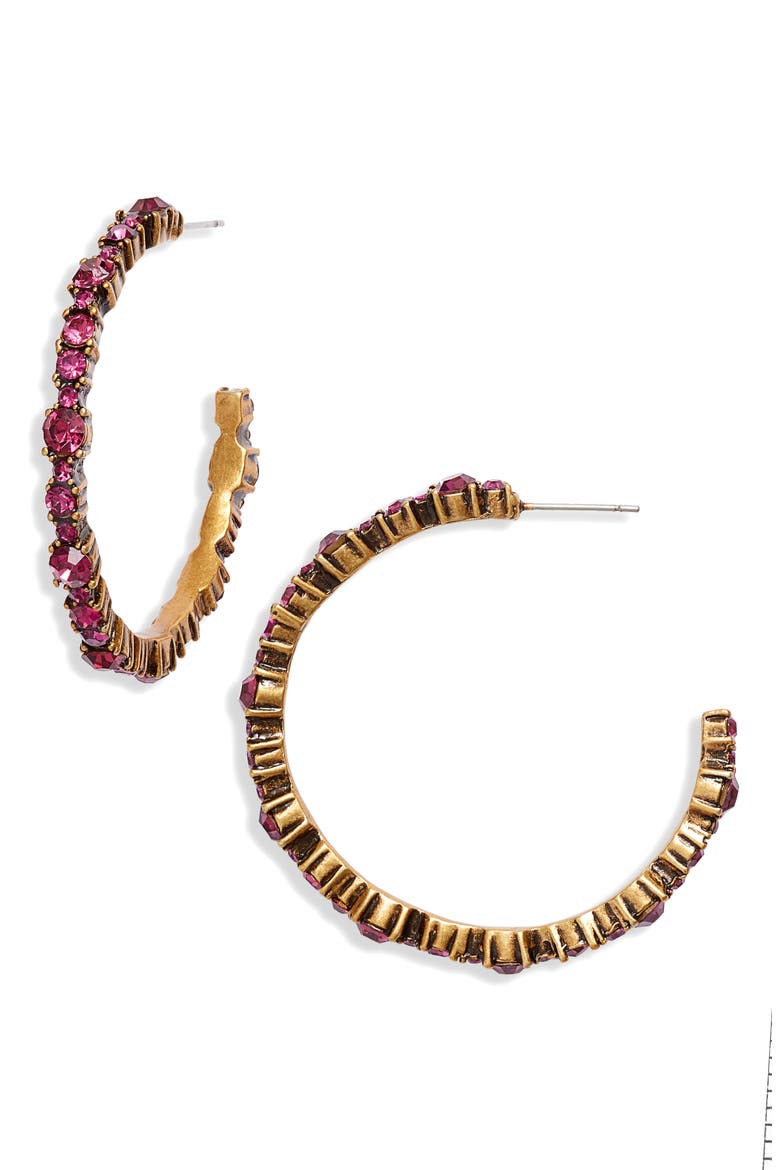 Crystal Hoop Earrings, Main, color, WORN GOLD-FUCHSIA