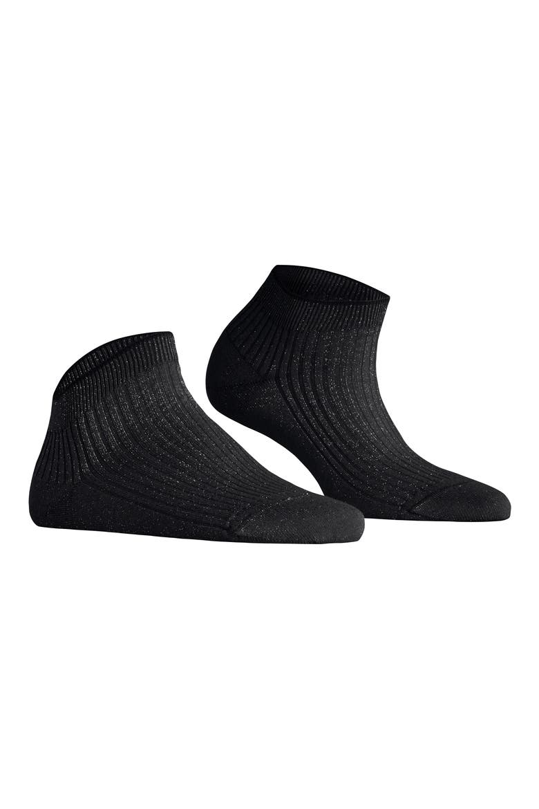 Metallic Rib Quarter Socks, Alternate, color, BLACK