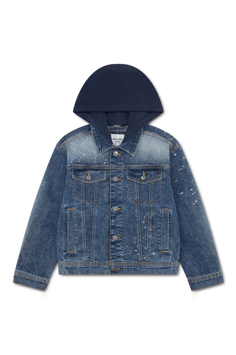 Kids' Hooded Paint Splatter Denim Jacket, Main, color, PAINT SPLATTER