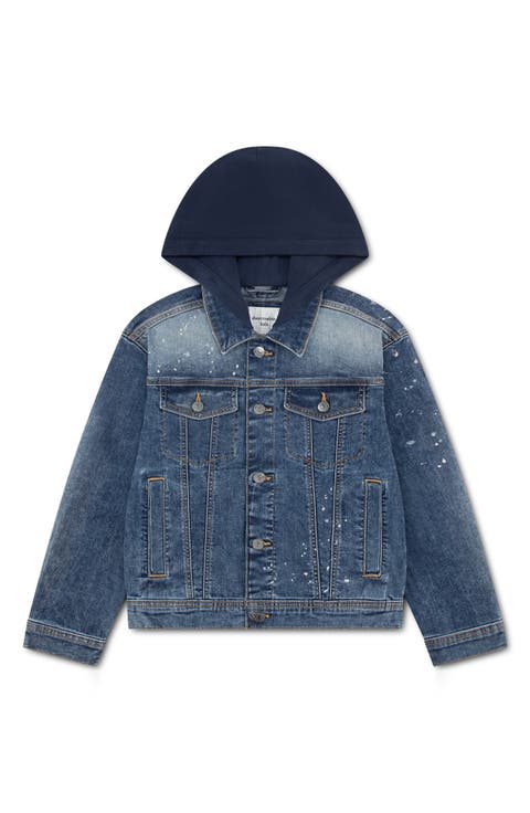 Kids' Hooded Paint Splatter Denim Jacket