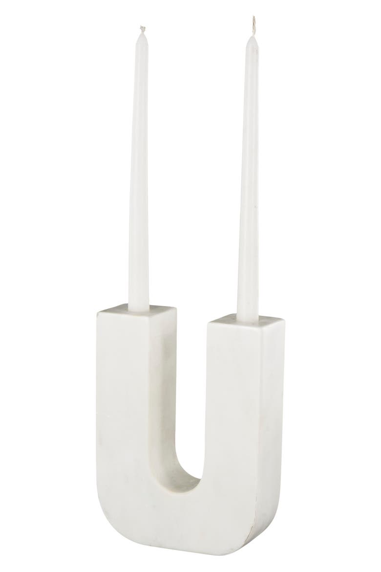 Two Taper Marble Candleholder, Main, color, WHITE