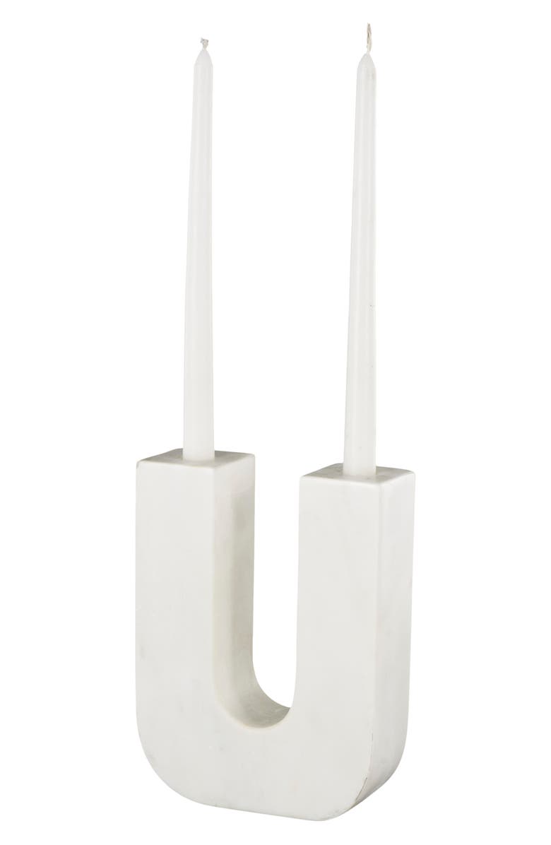 VIVIAN LUNE HOME Two Taper Marble Candleholder, Main, color, White