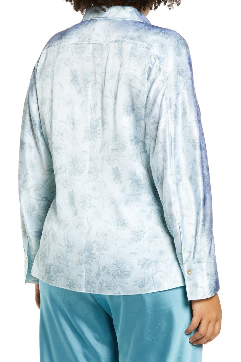 Dahlia Floral Print Silk Shirt, Alternate, color, MINT