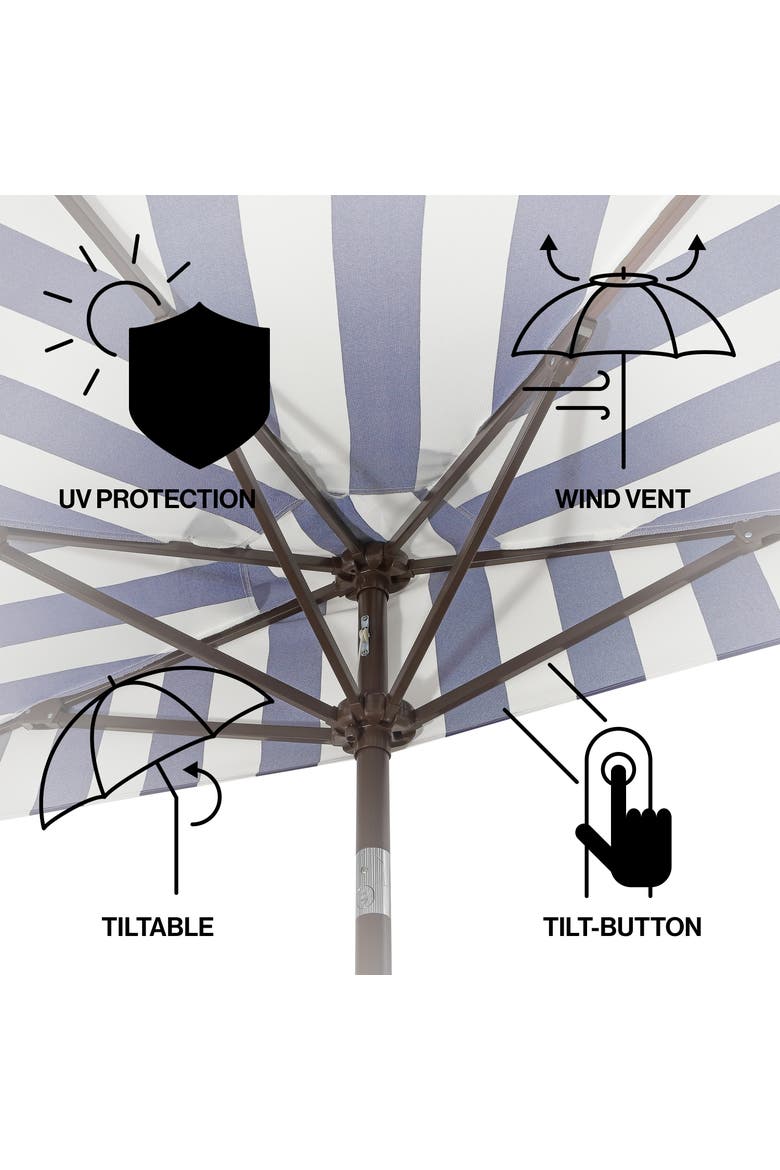 Beverly Coastal Half Patio Umbrella, Space-Saving Balcony Shade with Scalloped Fringe, Crank & Manual Tilt, Alternate, color, Navy/White