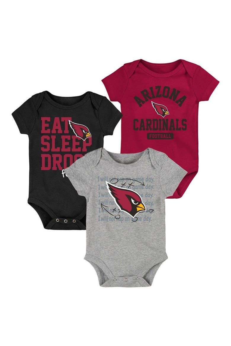 Newborn & Infant Cardinal/Black Arizona Cardinals Eat Sleep Drool Football Three-Piece Bodysuit Set, Main, color, Cardinal