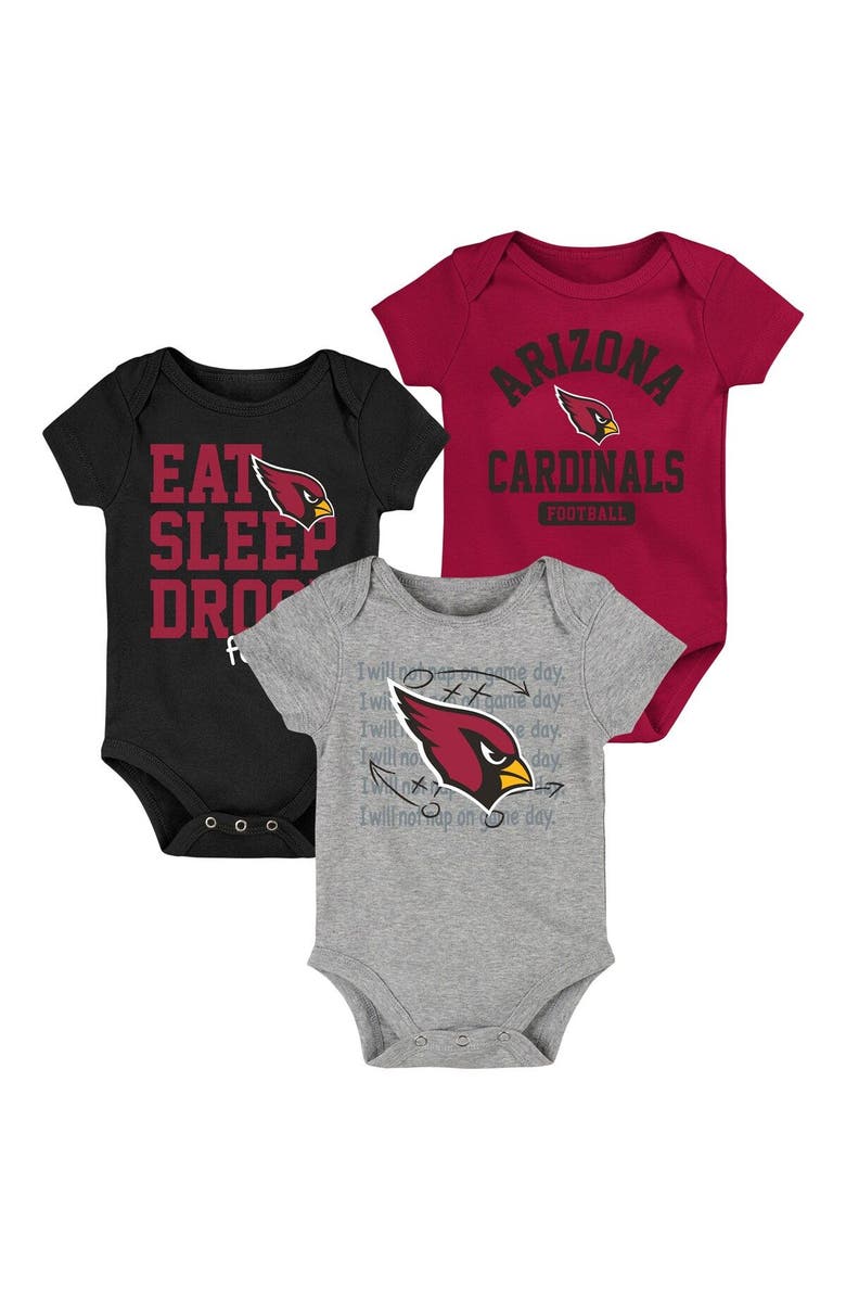 Outerstuff Newborn & Infant Cardinal/Black Arizona Cardinals Eat Sleep Drool Football Three-Piece Bodysuit Set, Main, color,