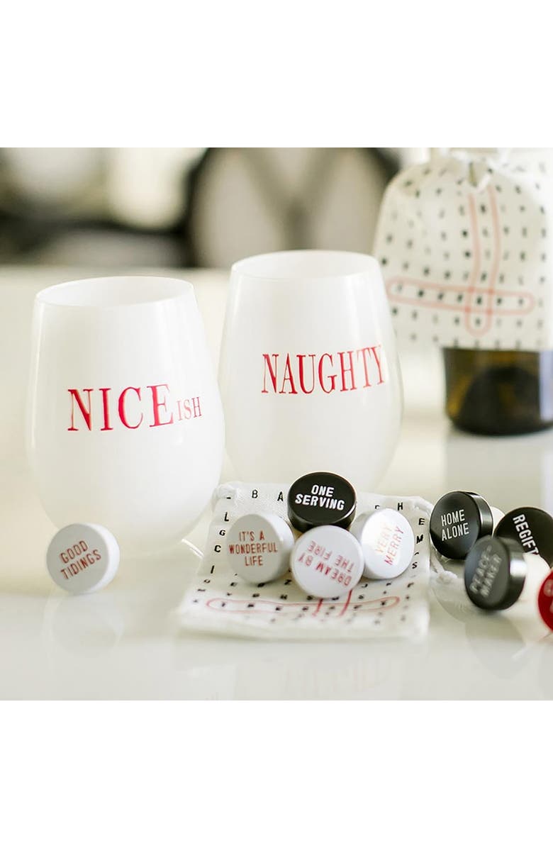 CREATIVE BRANDS Naughty & Nice Set of 2 Wine Tumblers, Alternate, color, White