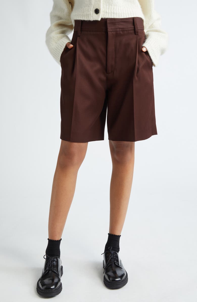 Maria McManus Pleat Front Tailored Shorts, Main, color, Bitter Chocolate