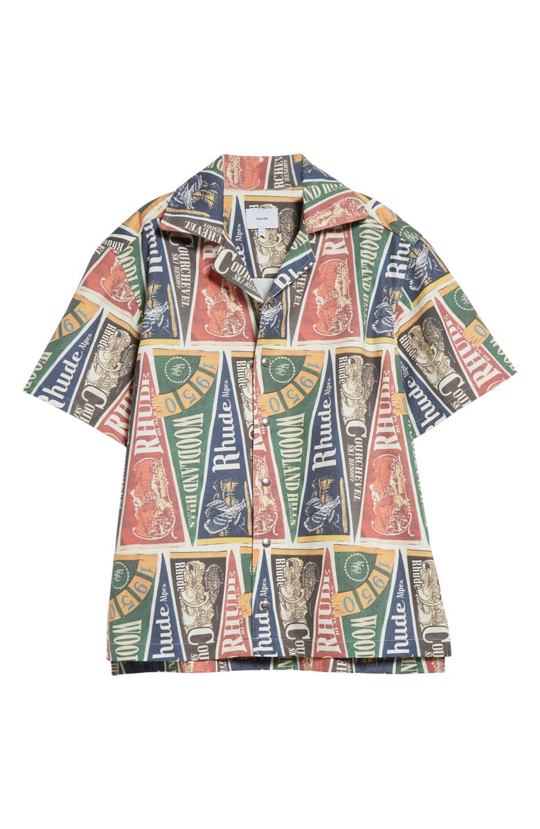 Rhude Collegiate Flag Cotton Snap-Up Shirt, Alternate, color,
