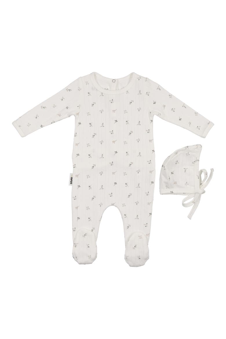 Pointelle Leaves Footie & Hat Set, Main, color, IVORY