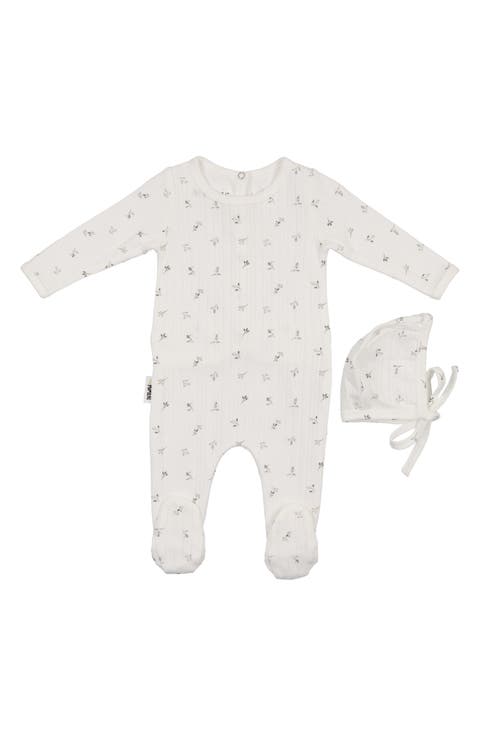 Pointelle Leaves Footie & Hat Set (Baby)