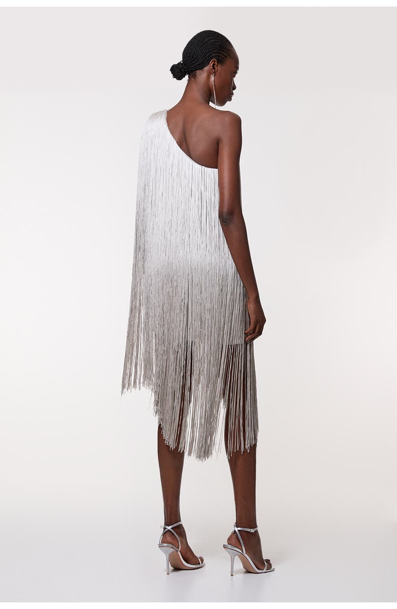 Karen Millen Fringe Mini Knit Dress, Alternate, color, Silver
