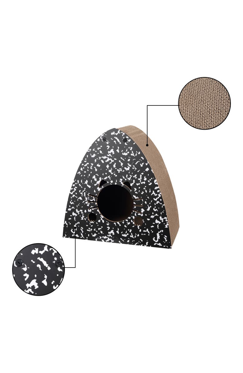The Licker Store Koko Cardboard Triangle Cat Cave Scratcher with Catnip, Alternate, color, Black/White