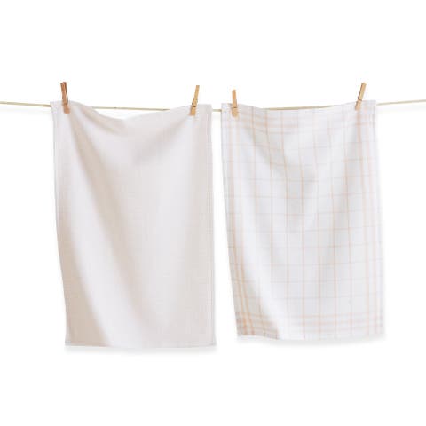 Classic Blush Cotton Set of 2 Checked Solid Dishtowels