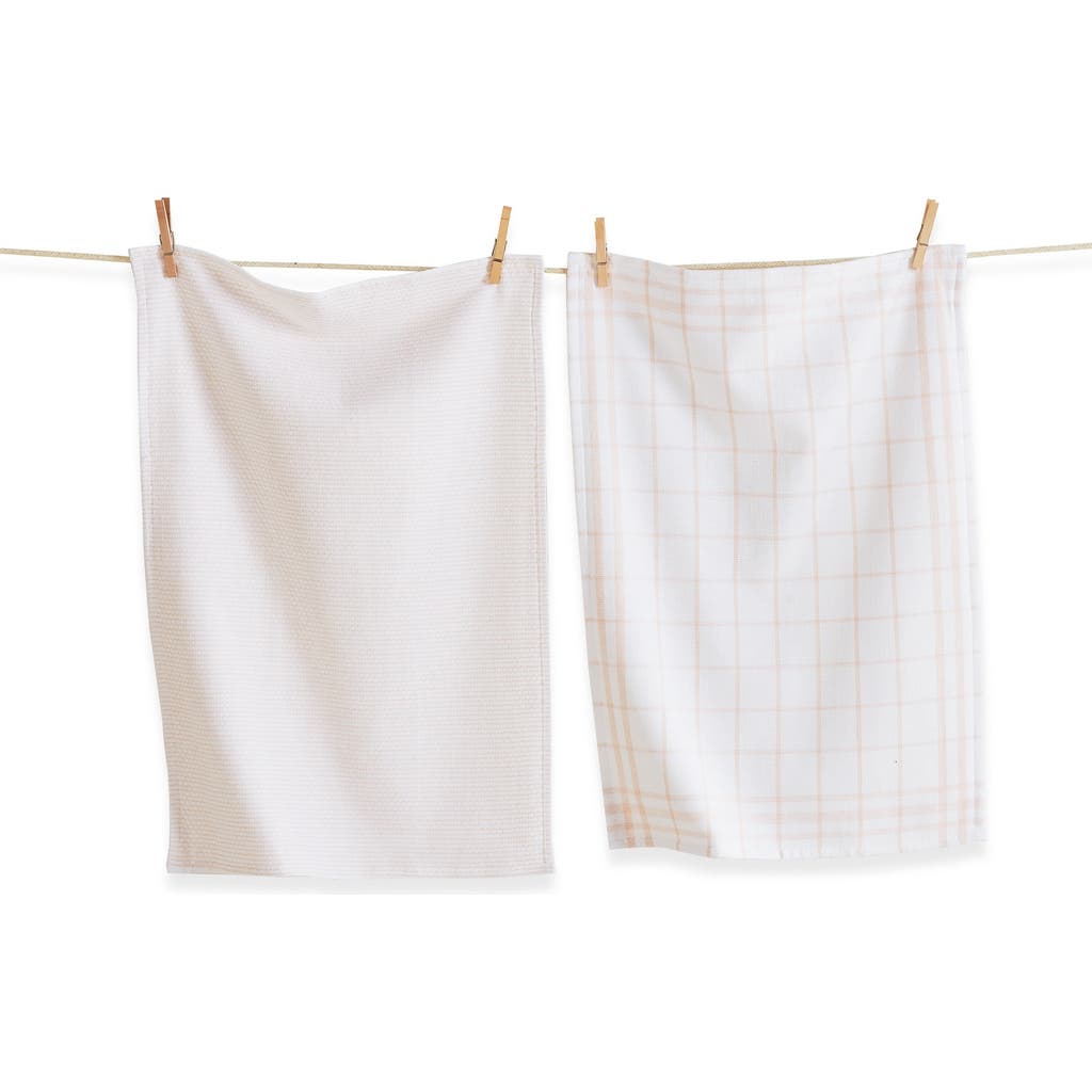 Tag 26l"x18w" Classic Blush Cotton Set Of 2 Checked And Solid Terry Cloth Dishtowel Kitchen Towel Ma In Neutral