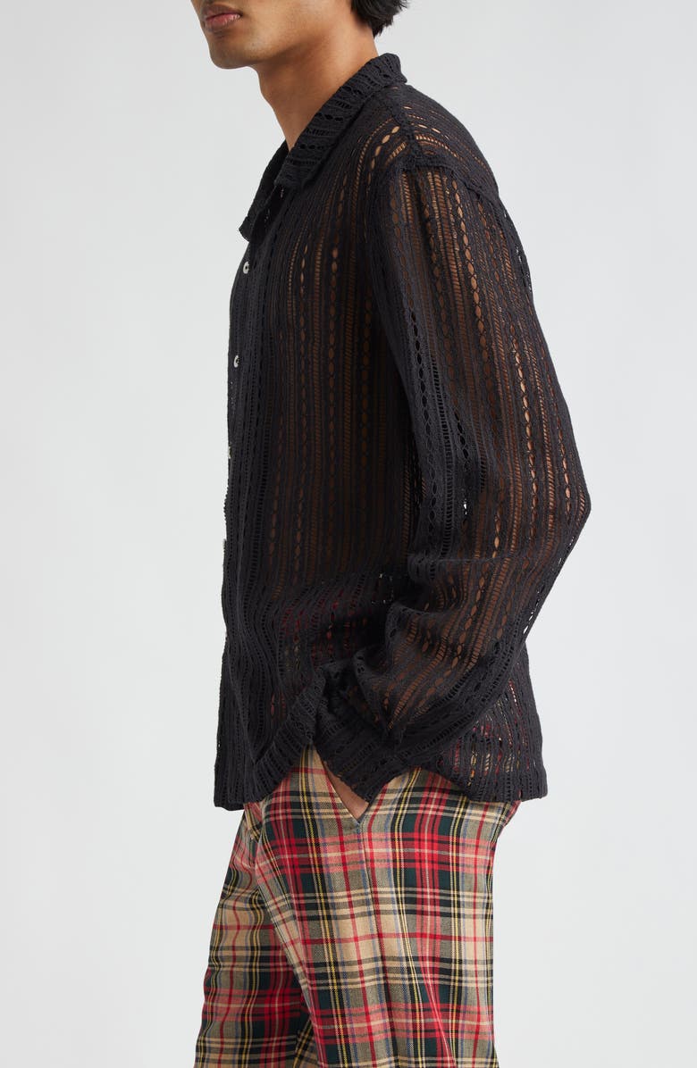 Bode Meandering Lace Button-Up Shirt, Alternate, color, 