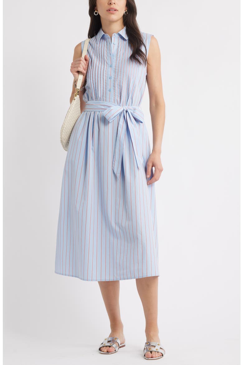 Pintuck Tie Waist Cotton Shirtdress, Alternate, color, BLUE WINDSURFER JEN STRIPE