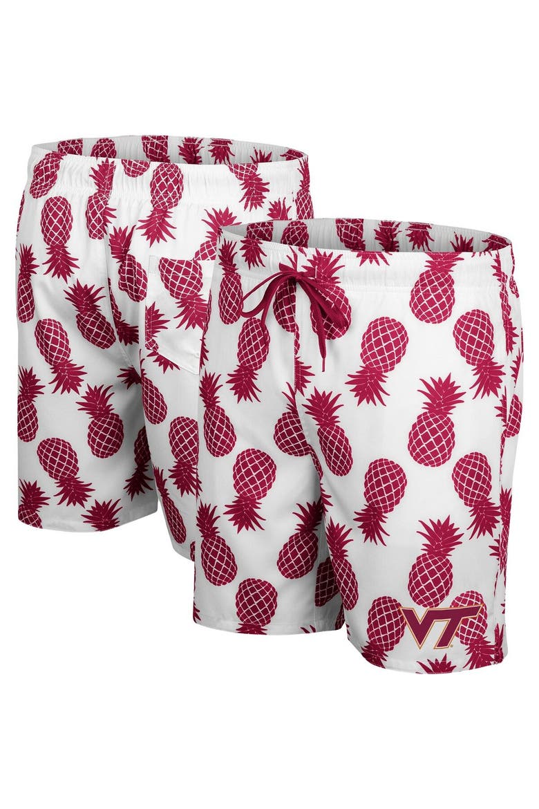 Men's Colosseum White/Maroon Virginia Tech Hokies Pineapple Swim Shorts, Main, color, White