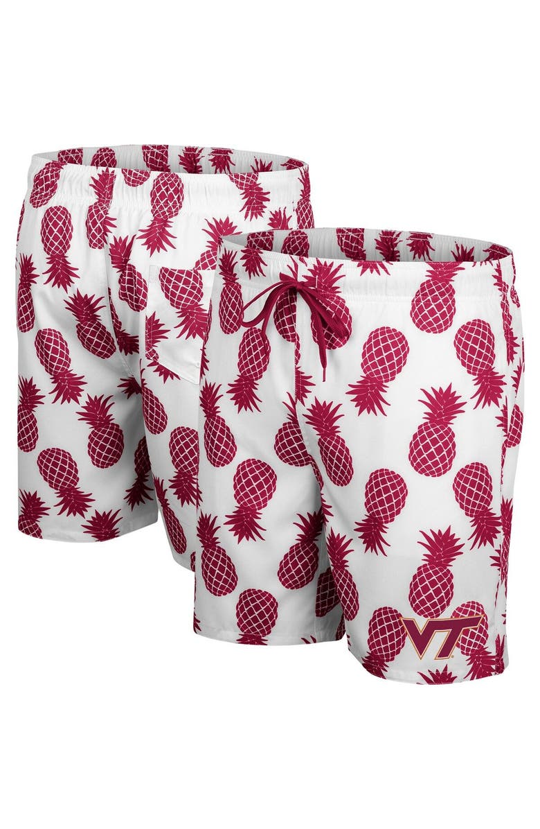 COLOSSEUM Men's Colosseum White/Maroon Virginia Tech Hokies Pineapple Swim Shorts, Main, color, White