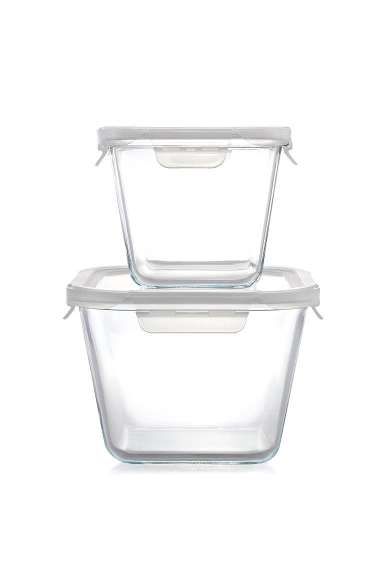 4 Piece Glass Square Storage Container Set Snap Lids, Alternate, color, Clear