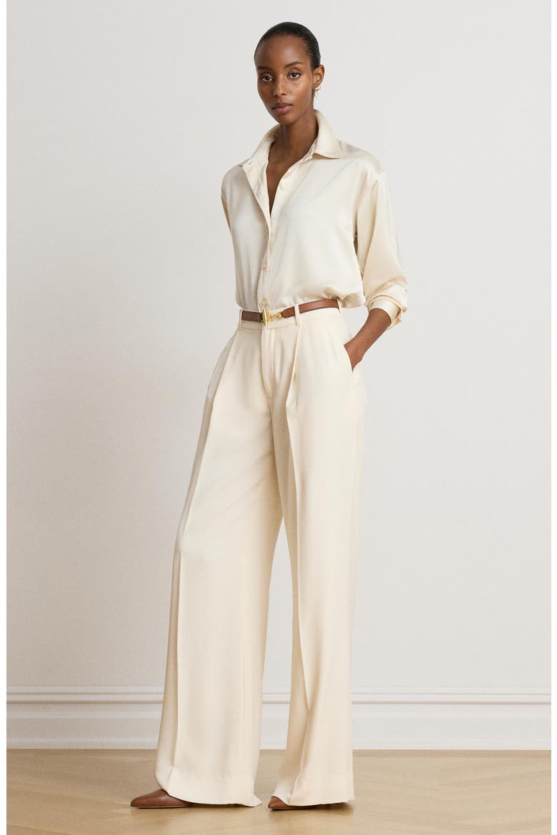 Relaxed Fit Satin Charmeuse Shirt, Alternate, color, WINTER CREAM