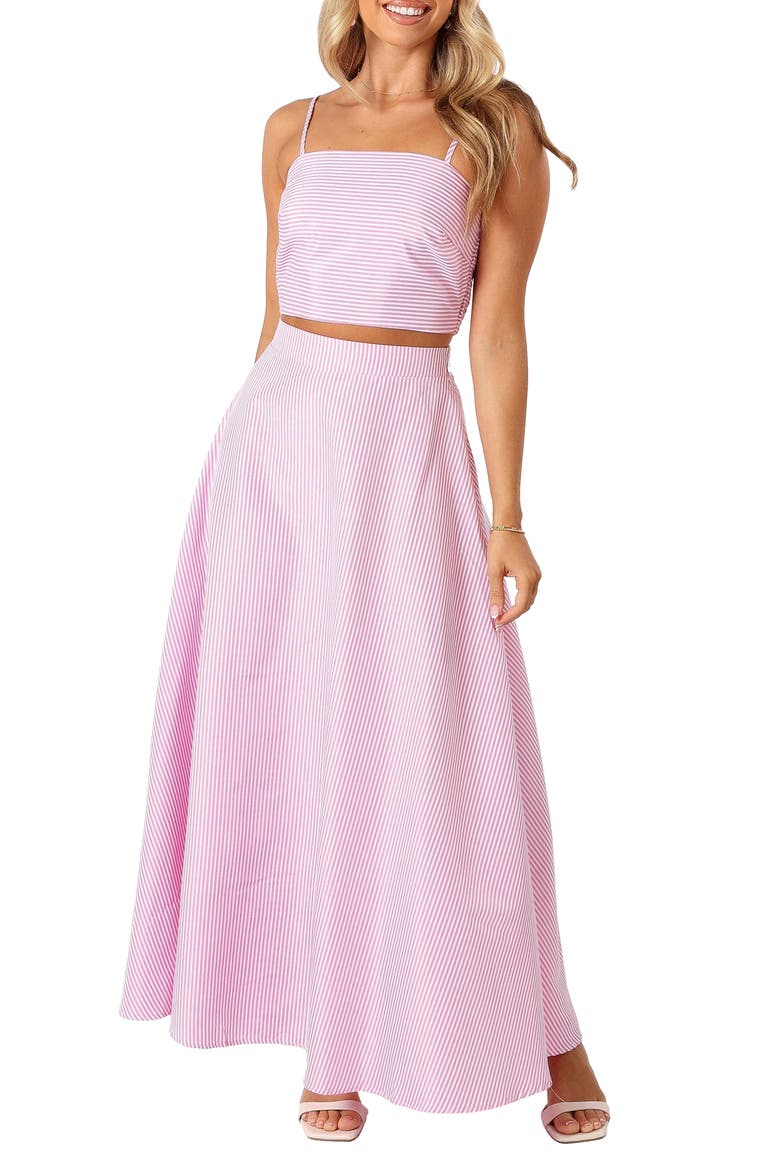 Lala Stripe Crop Camisole & Maxi Skirt Set, Main, color, PINK STRIPE