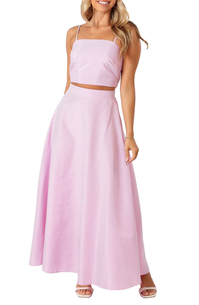 Petal & Pup Lala Stripe Crop Camisole & Maxi Skirt Set, Main, color, Pink Stripe